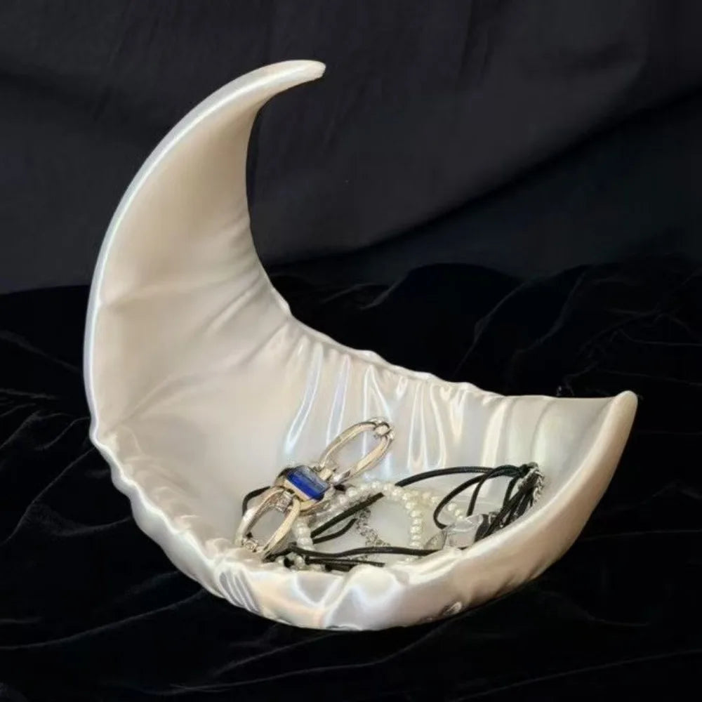 Luxury Pearl MoonStorage Plate Multi Purpose Desktop Display Dish Makeup Trinket Holder Bedroom Dressing Table Decoration Oasis Select