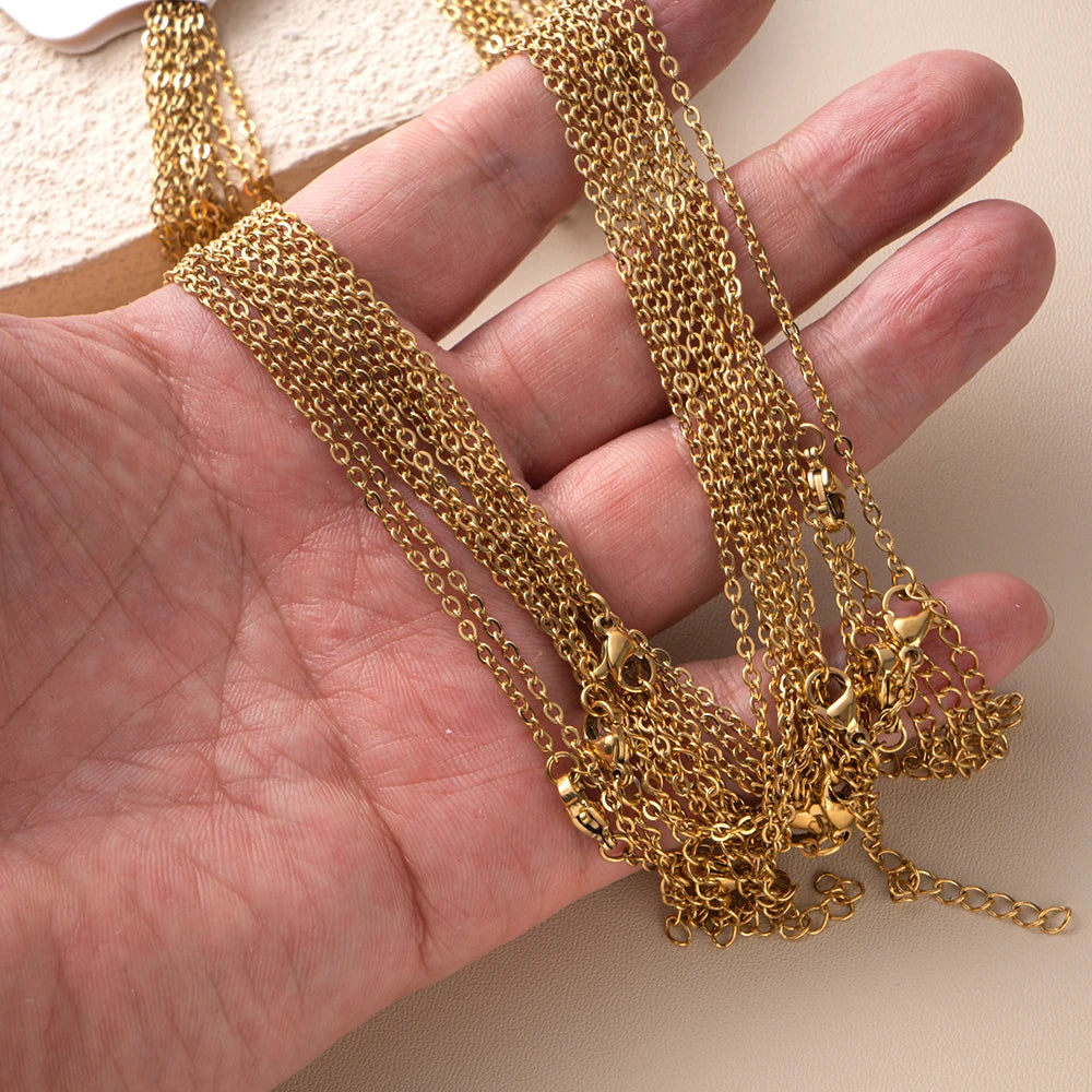10pcs 45+5cm Gold Stainless Steel Link Cable Chain Necklace with Lobster Clasps for Men & Women Fashion Jewelry Gifts Making Oasis Select