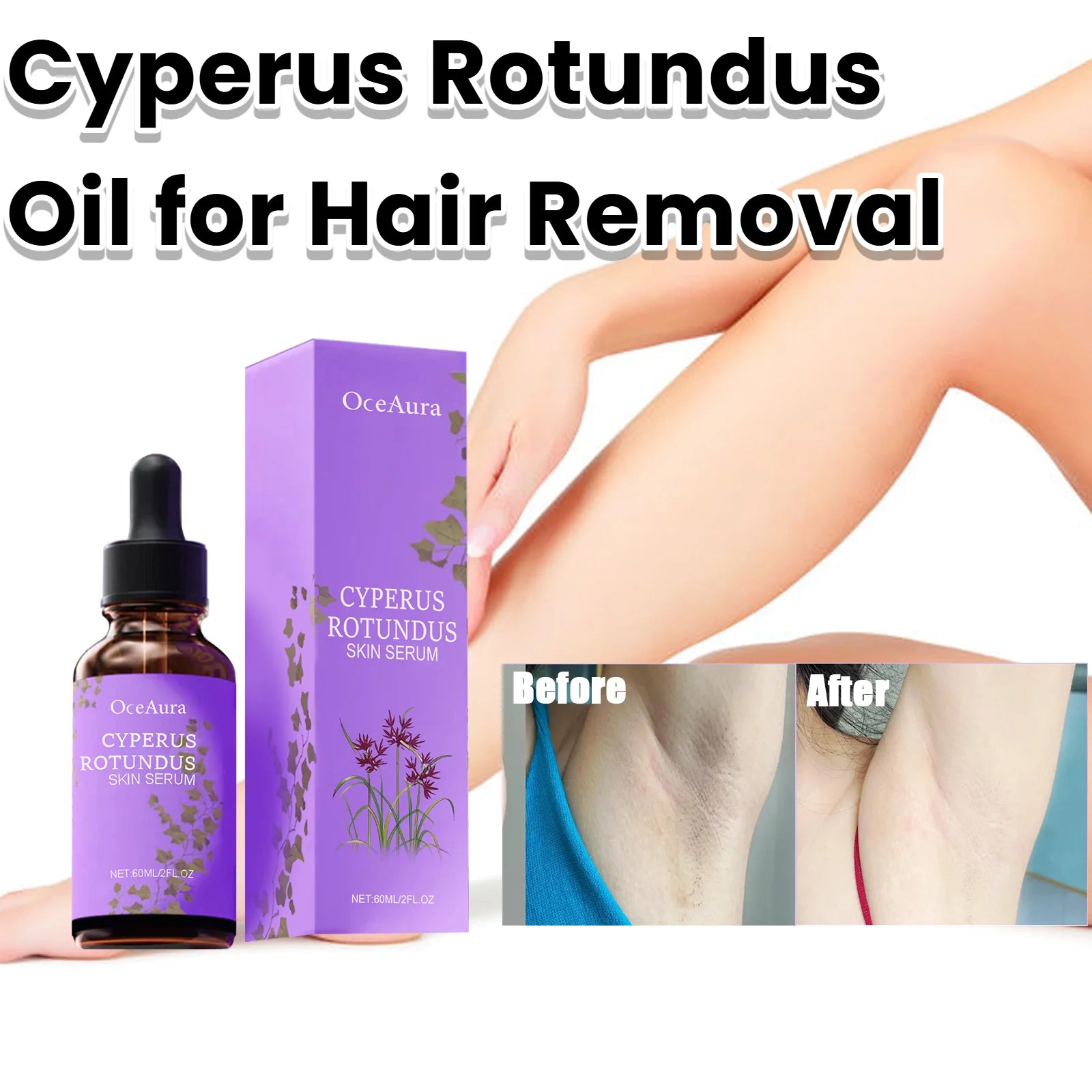 Cyperus Rotundus Skin Serum Natural Hair Removal Oil Women Body Hair Removal Liquid Hair Growth Inhibitor Non-Irritating Safe Oasis Select