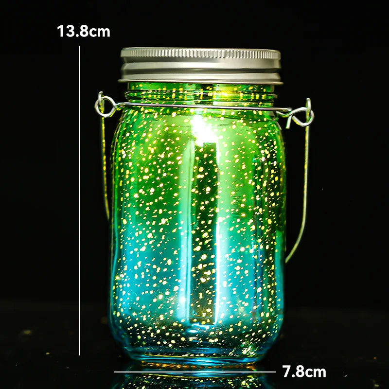 Carved Solar-powered Mason Bottle Garden Decoration Outdoor Courtyard Hanging Light Creative Atmosphere Portable Night Light Oasis Select Star green blue