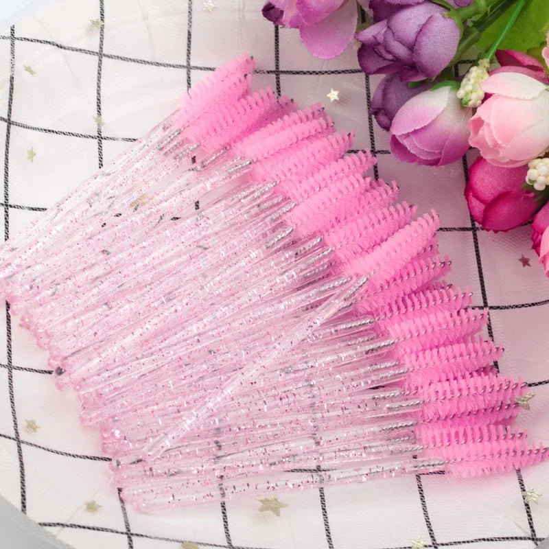 Pink Crystal Eyelash Extension Brushes – Reusable 5/25/50 PCS Lash Extension Brush Oasis Select
