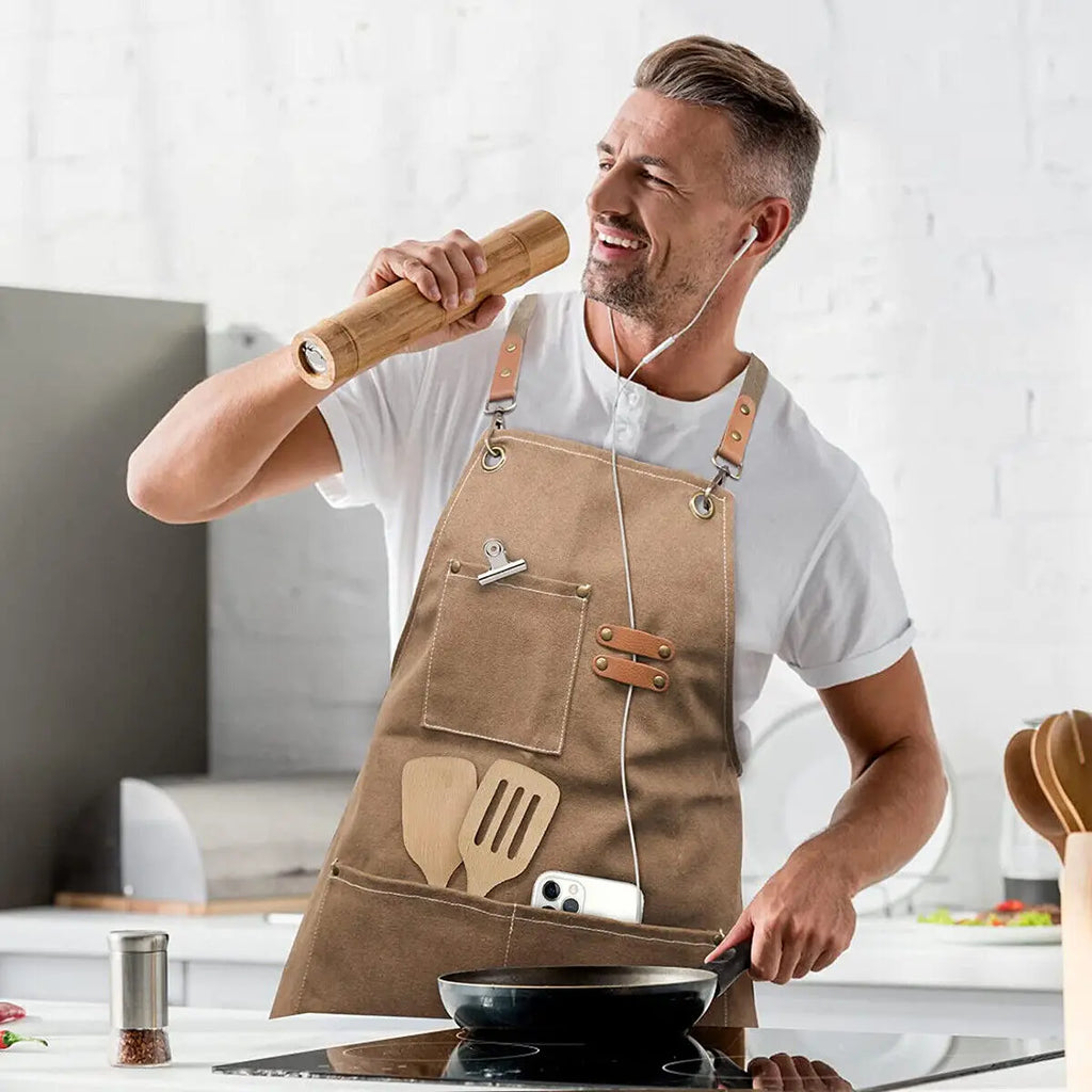 Kitchen Thicken Canvas Apron For Woman Men Waterproof Stain-Resistant With Pockets Cooking Apron Woodworking Painting Work Apron Oasis Select