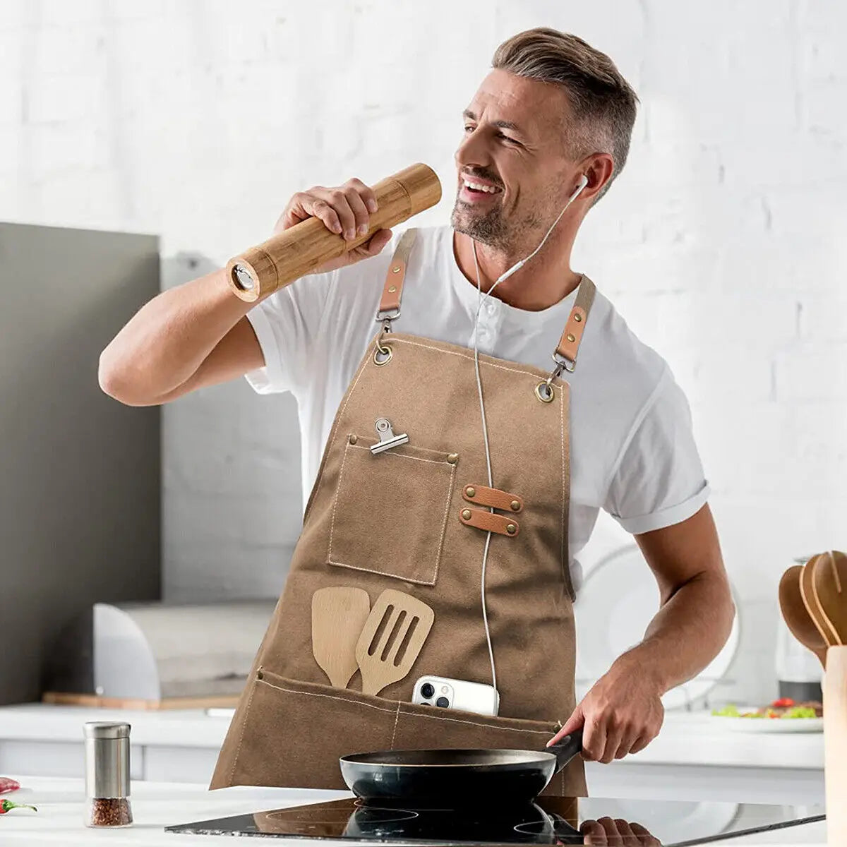 Kitchen Thicken Canvas Apron For Woman Men Waterproof Stain-Resistant With Pockets Cooking Apron Woodworking Painting Work Apron Oasis Select