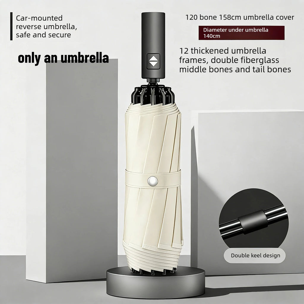 1pcs Auto Retractable Large Umbrella Heavy Rain Resistant Reverse Design Sturdy Thickened Structure for Daily Commute Oasis Select 320t-158cm meters Aluminum 12K