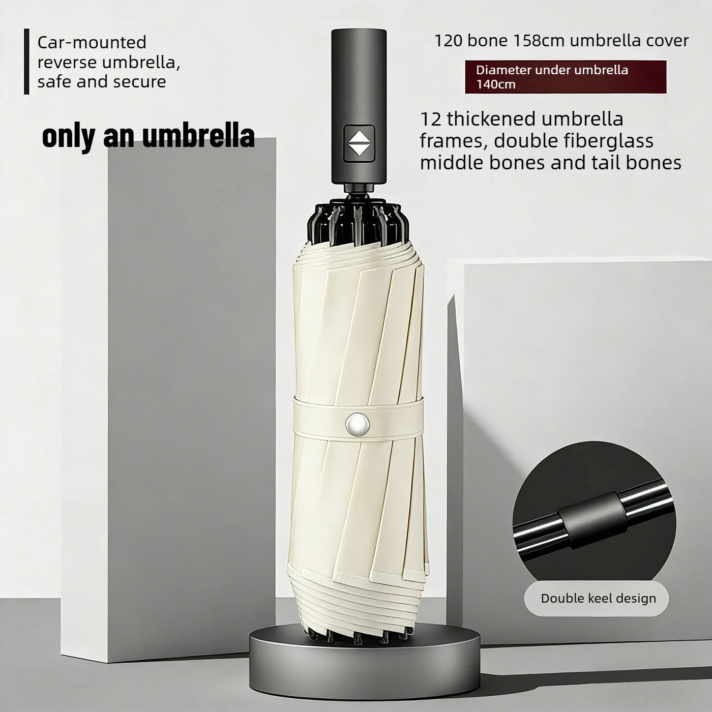 1pcs Auto Retractable Large Umbrella Heavy Rain Resistant Reverse Design Sturdy Thickened Structure for Daily Commute Oasis Select 320t-158cm meters Aluminum 12K