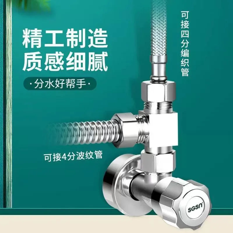 4 Points Faucet Inlet Valve G1/2 Brass Triangle Valve Heater Water Stop Valve Bathroom Toilet Washing Machine Universal Switch Oasis Select