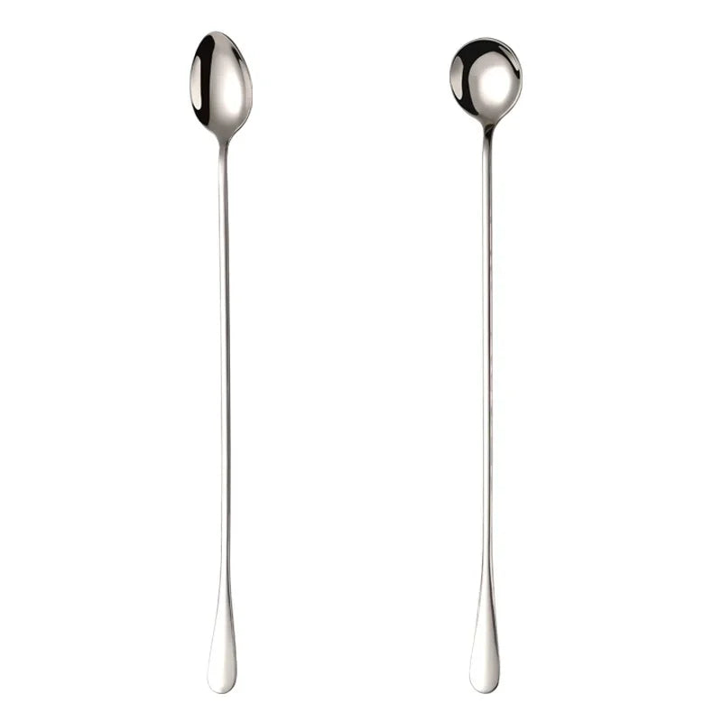 2pcs 30CM Long-handled Stainless Steel Coffee Spoon, Ice Cream Spoons Tea Stirring Spoon Holiday Kitchen Tableware Gift Oasis Select round tip-2PCS