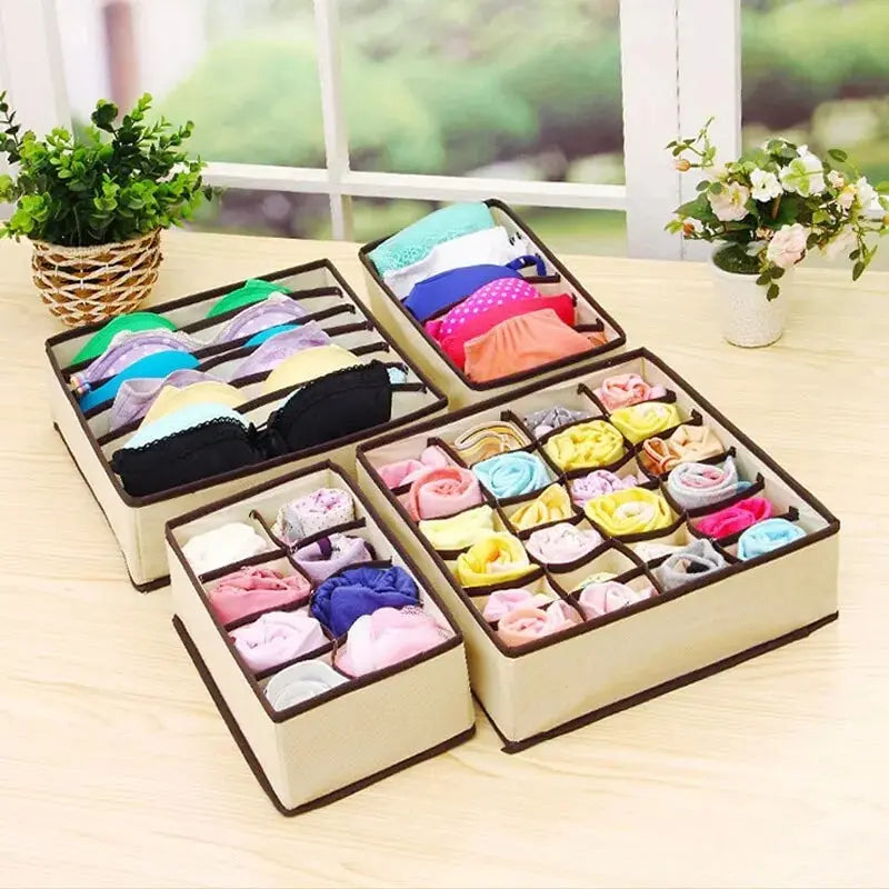 6/7/8/24 Grid Storage Box Beige Underwear Storage Box Four Piece Sock Storage Fabric Bra Storage Box Oasis Select