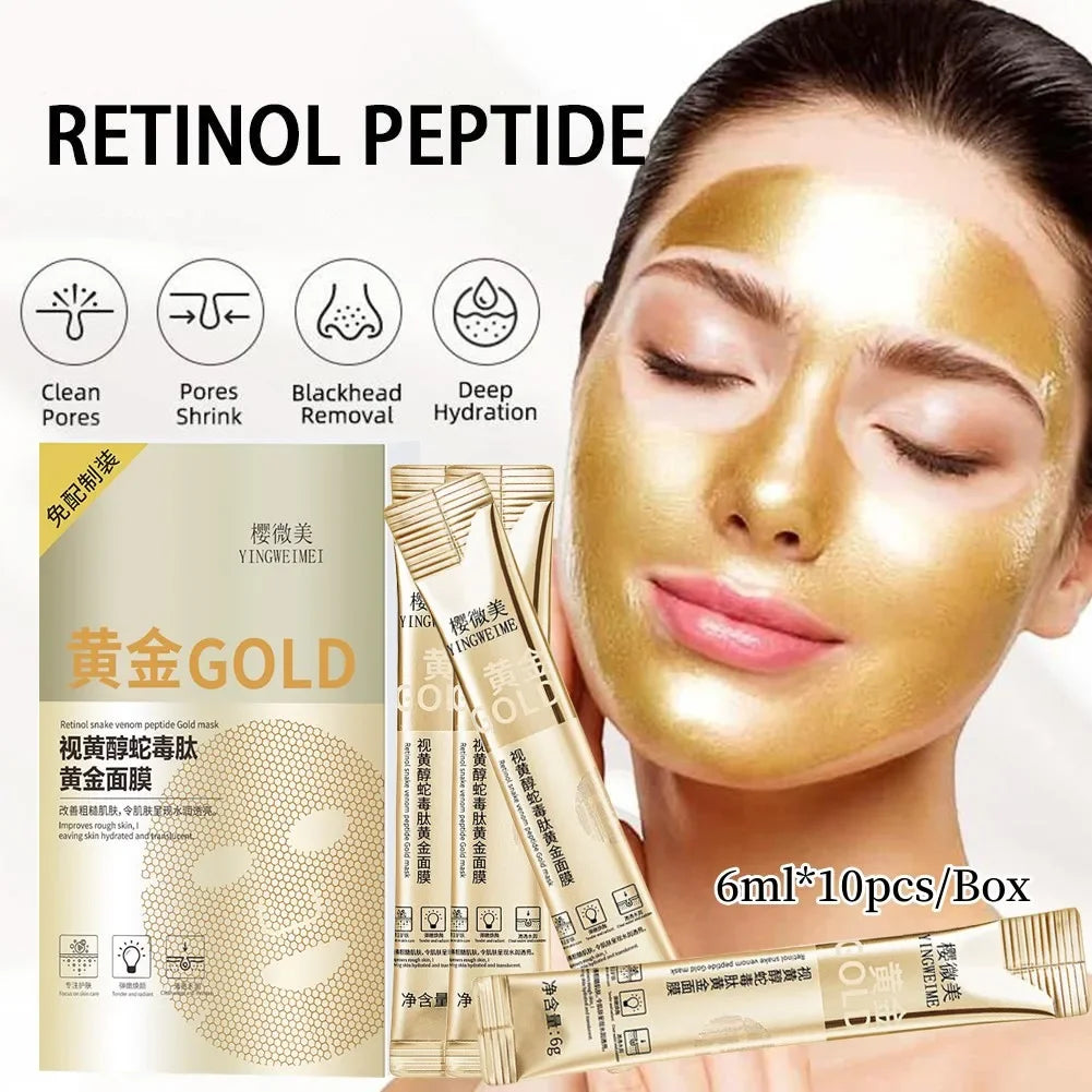 Retinol Snake Venom Peptide Gold Mask for Face Women Clear Pore Tear-Off Smear Mask Faciales Skin Care Products Oasis Select 3 Box