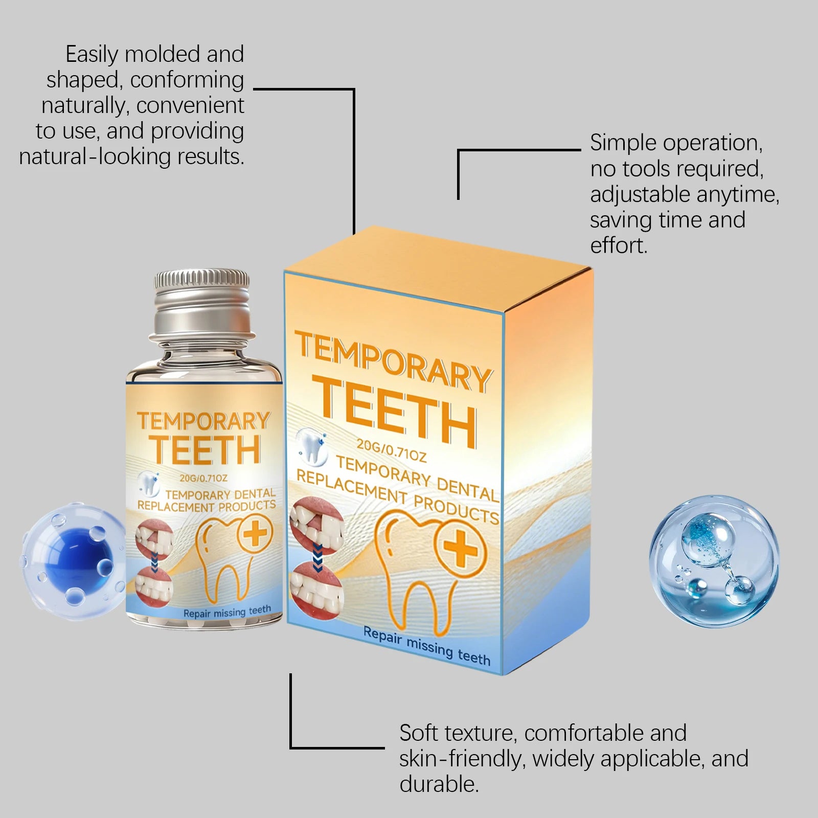 New 2026 DIY Moldable Teeth Material Temporary Tooth Shaping Beads Dental Care Aid Home Use Temporary Teeth Repairing Kit 20g Oasis Select