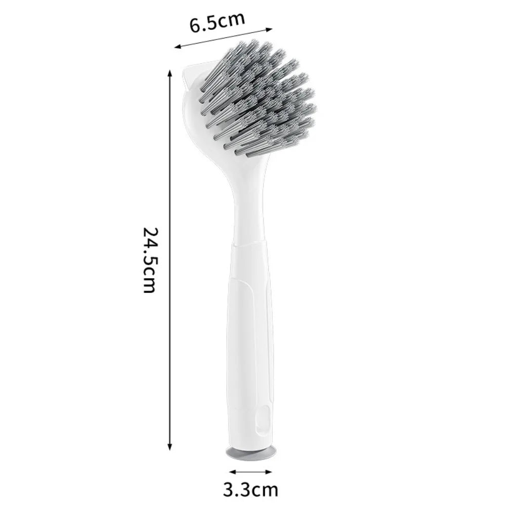 Long Handle Pot Brush Multipurpose Durable Dishwashing Brush with Suction Cup Bracket Dish Scrubber for Kitchen Pots Dishes Sink Oasis Select White
