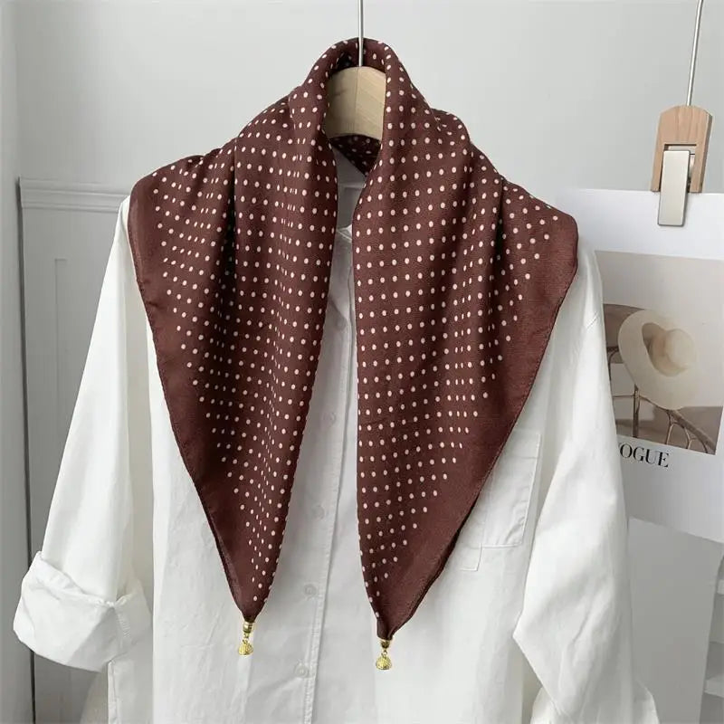 70*70 Square Scarf Retro Print Silk Scarf With Magnetic Buckle Women Neck Scarf All-match Shawl Fashion Headscarf Accessory Gift Oasis Select A48