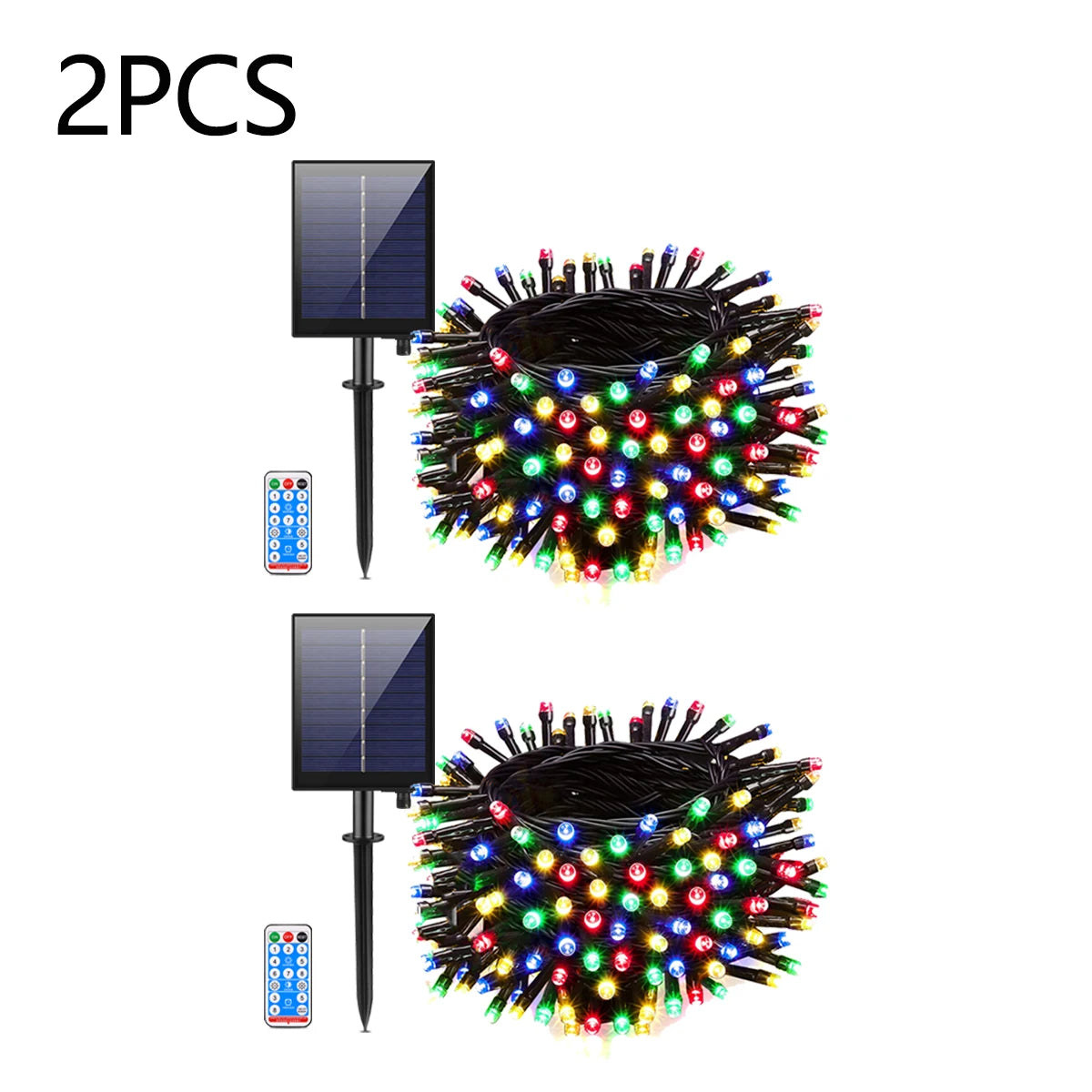 Outdoor Solar Lawn Street Light String 1/2/3/4Pcs Holiday Christmas Tree Stair Handail Decor Light Panel+Remote Control Dimmable Oasis Select 2PCS Multicolor 30M 300LEDs