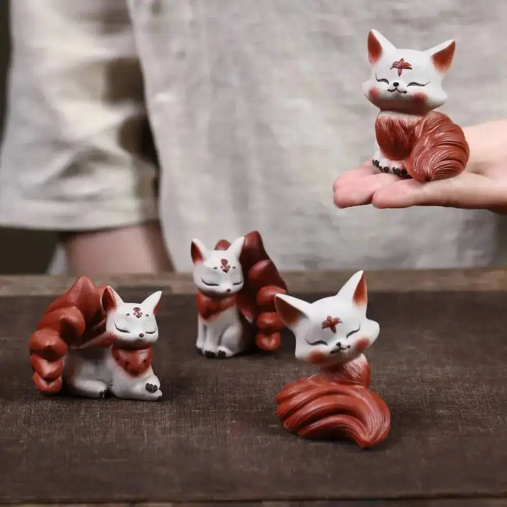 Purple Clay Tea Pet Fox Ornament Nine-tailed Spirit Fox Sculpture Creative Painted Tea Tray Decoration Accessories Tea Set Can Oasis Select