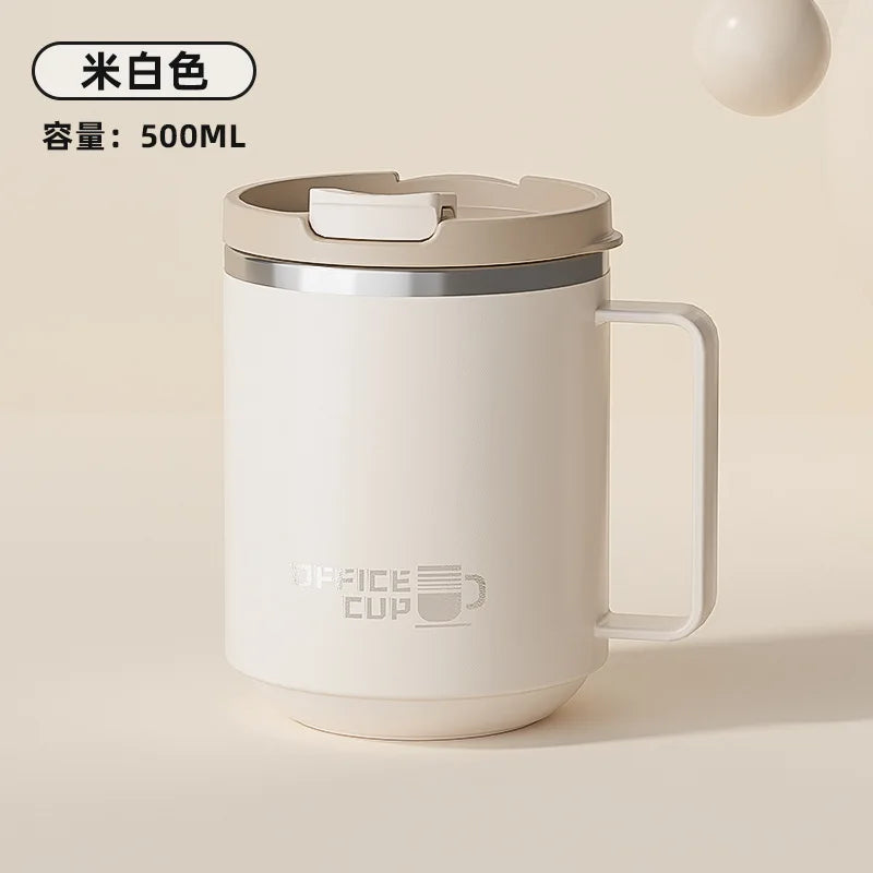 304 Stainless Steel Insulated Coffee Mug Portable Leakproof Lid with Tea Strainer Travel Tumbler for Hot Cold Drinks Home Office Oasis Select Creamy-white 500ml