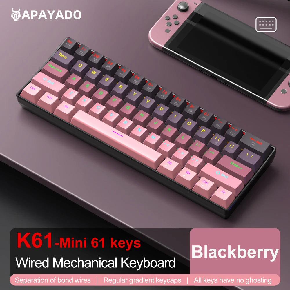 APAYADO K61 Mini Mechanical Keyboard,Wired,61 Keys,Phantom RGB, Black/White Red/Blue Mechanical Switch for Gaming,60% Portable Oasis Select K61-Blackberry blue switch