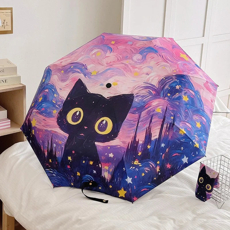 Folding Cartoon Cat Pink Umbrella Professional Sunscreen and UV Protection Umbrella Suitable for Both Sun and Rain Automatic Oasis Select