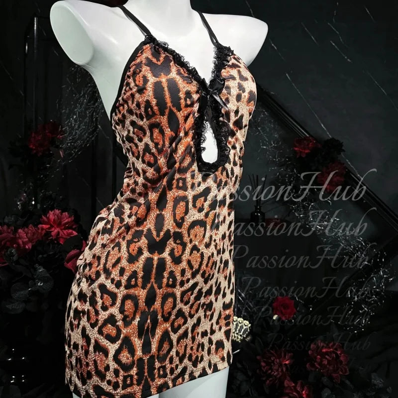Fashion Leopard Pattern Hip Wrap Dress Elegant Mature Style Soft Lace Breathable Skin Friendly Ladies Daily Home Casual Wear Set Oasis Select