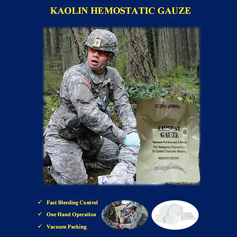 Kaolin Gauze Combat Hemostatic Emergency Trauma Z-Fold Soluble For Ifak Tactical Military First Aid Kit Medical Wound Dressing Oasis Select