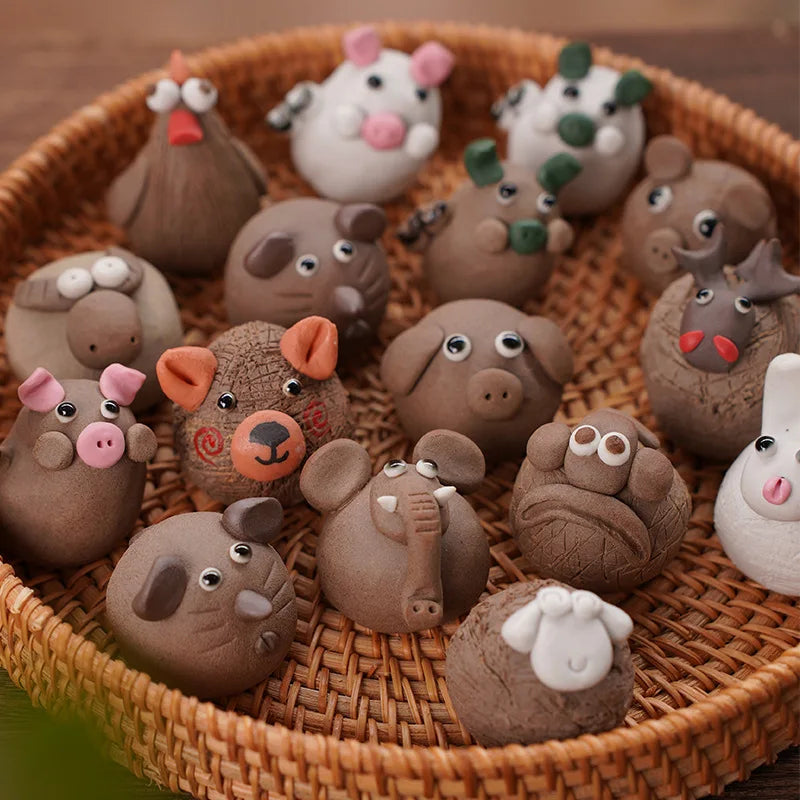 Ceramic Cute Mini Ornaments for Tourist Attractions, Hand-Pinched Animals, Cultural and Creative Decorations Tea Pets Oasis Select