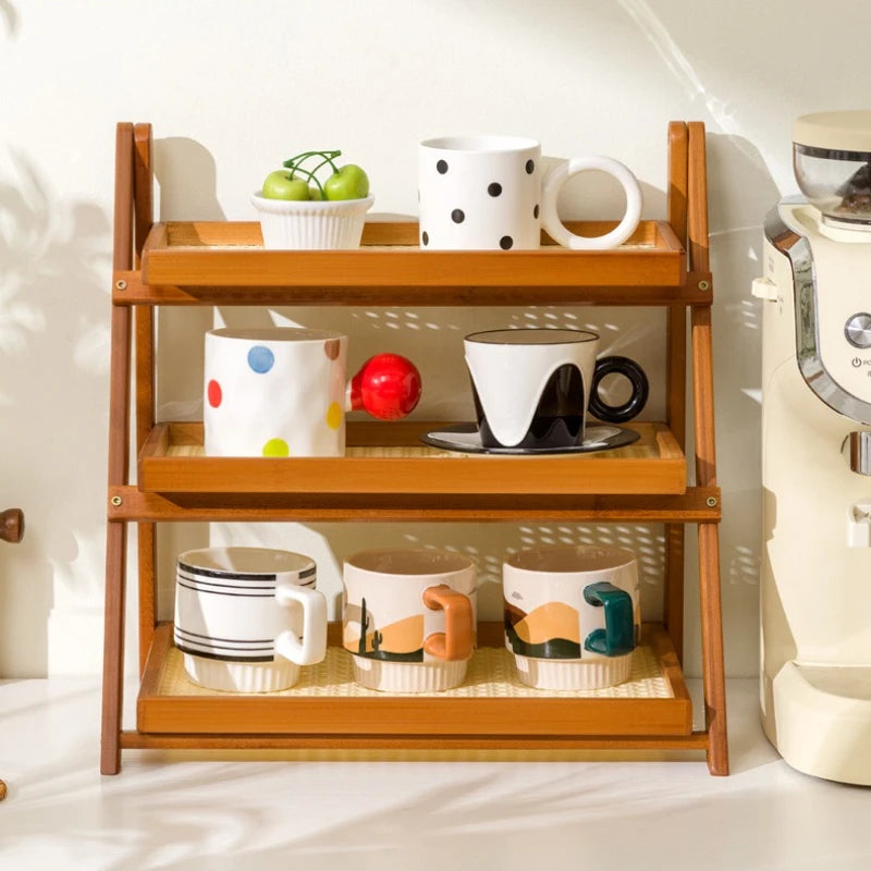 Foldable Shelf Desktop Small Hand-brewed Coffee Corner Arranger Bar Table Coffee Cup Storage Display Rack Oasis Select