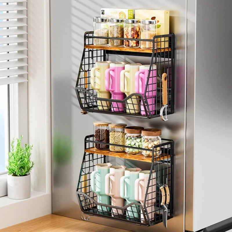 Kitchen Magnetic Refrigerator Hanger Wall-mounted Seasoning Rack Fruit and Vegetable Storage Basket Removable Magnetic Oasis Select
