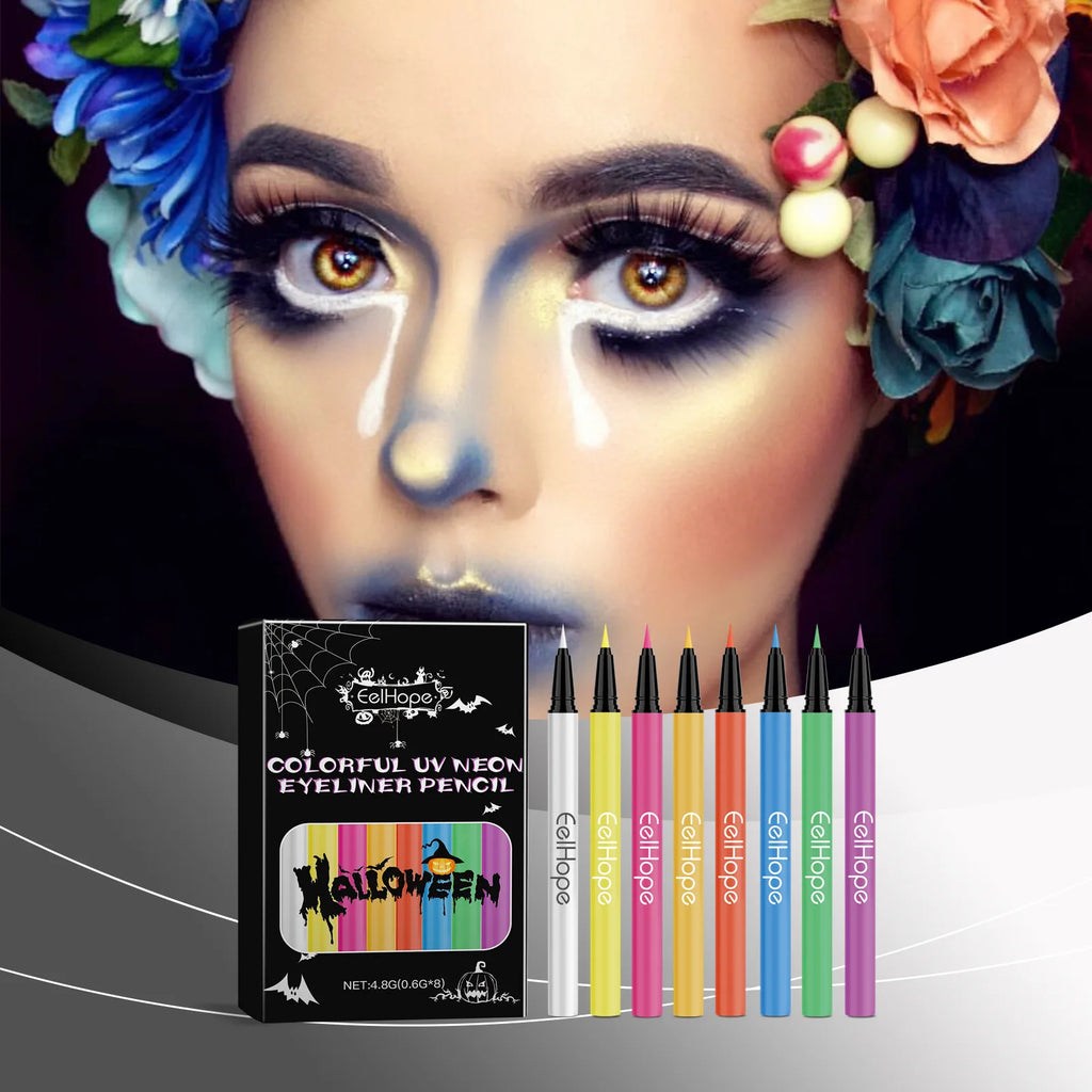 8-color Halloween Neon Liquid Eyeliner Eye Makeup Long Lasting Highlighter Paint Face Waterproof Rainbow Shadow Makeup Cosmetics Oasis Select