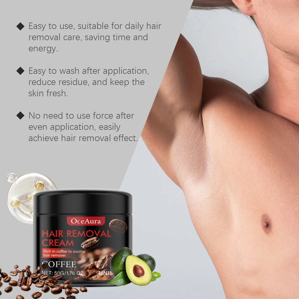 Coffee Hair Removal Cream for Men Underarm Armpit Leg Painless Hair Removal Prevent Regeneration Depilatory Hair Repair Care 50g Oasis Select