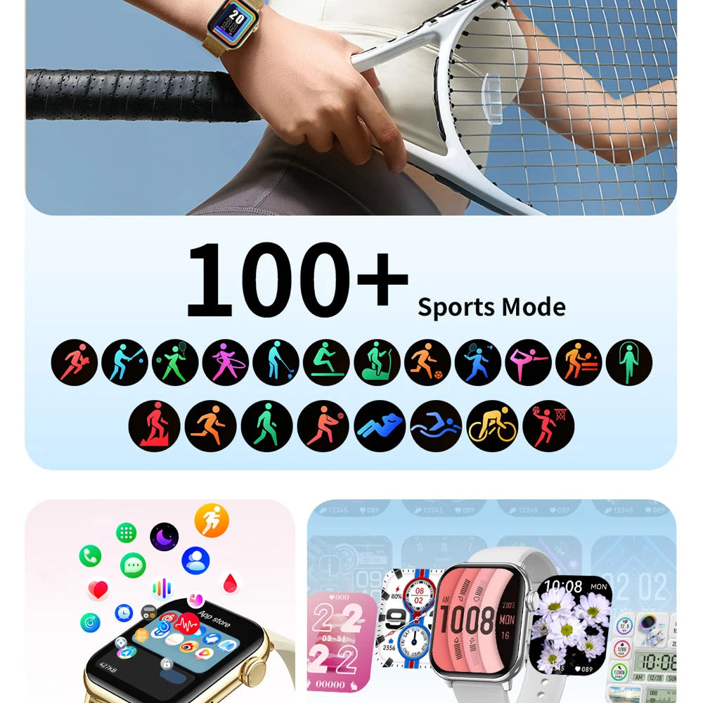 Lady 1.85" Screen Smartwatch Men Women BT Call Smart Watch 100+ Sports Modes Heart Rate Sleep Health Watches Local Music Weather Oasis Select