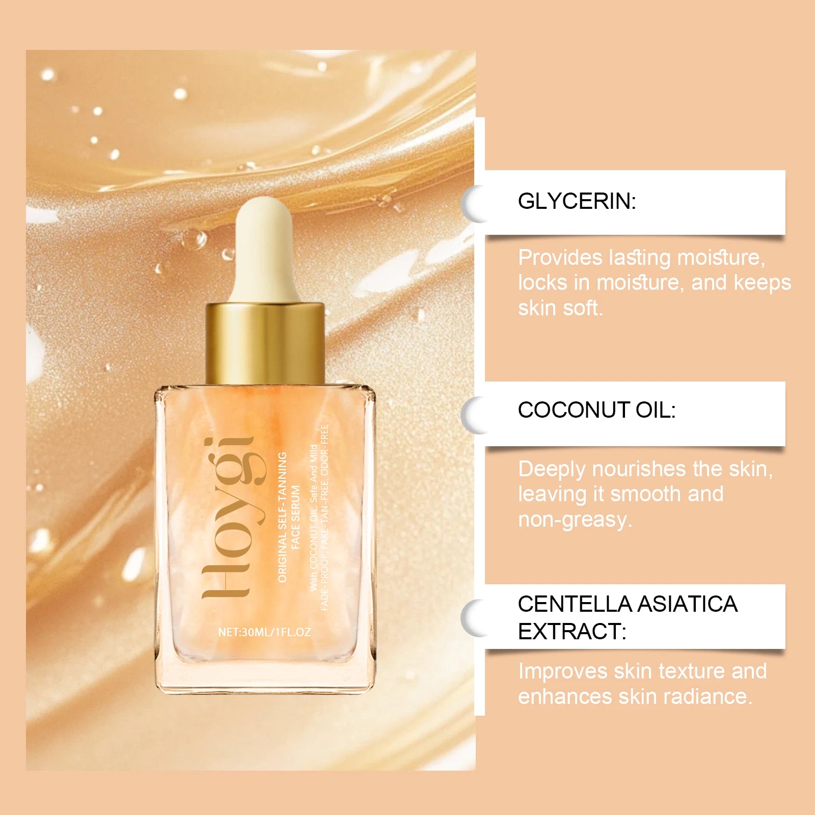 Hoygi Self-Tanning Face Serum – Natural Glow, Streak-Free