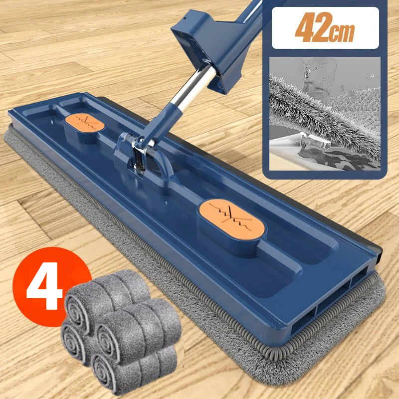 42cm Flat Mop No need to hand-wash floor squeeze mop Lazy Mop Absorbent Flat Mop Wet & Dry Absorbent Mop Cleaning Tools Oasis Select Blue with 4 mop