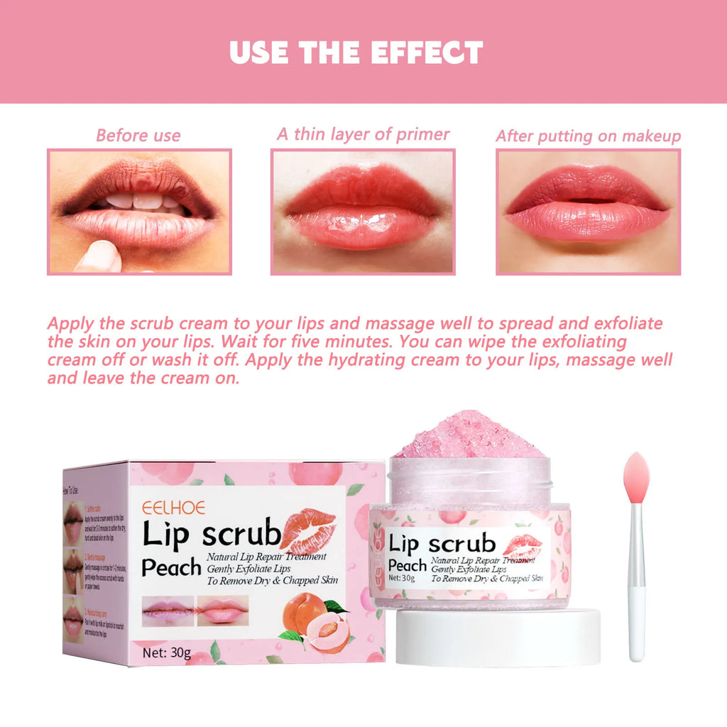 Peach Lip Scrub Moisturizing ＆ Moisturizing Lips Preventing Drying ＆ Cracking Diminishing ＆ Improving Dark Skin Around Lips 30g Oasis Select