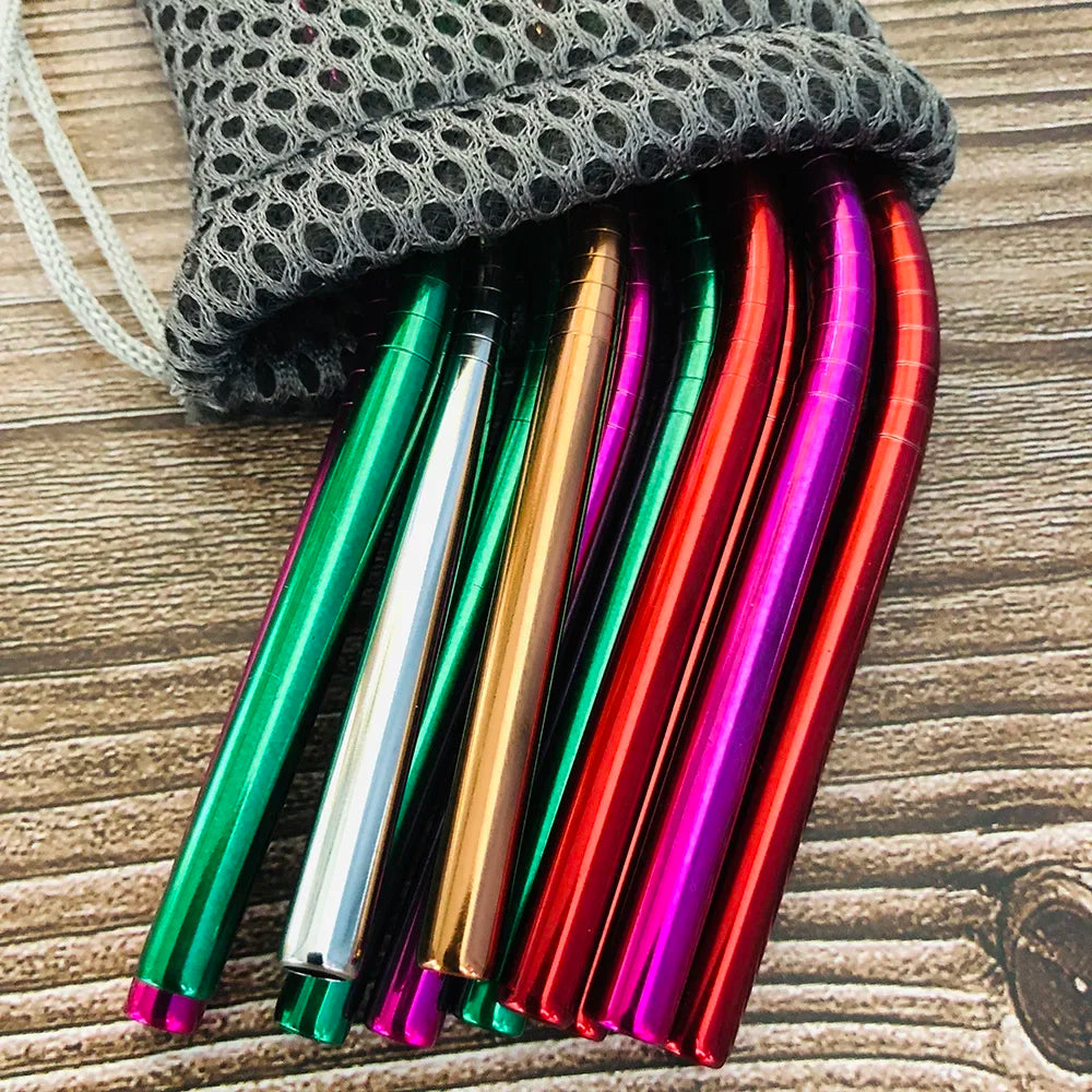 Reusable Drinking Straw 304 Stainless Steel Straws Straight Bent Metal Straw with Cleaner Brush Pouch Wholesale Oasis Select