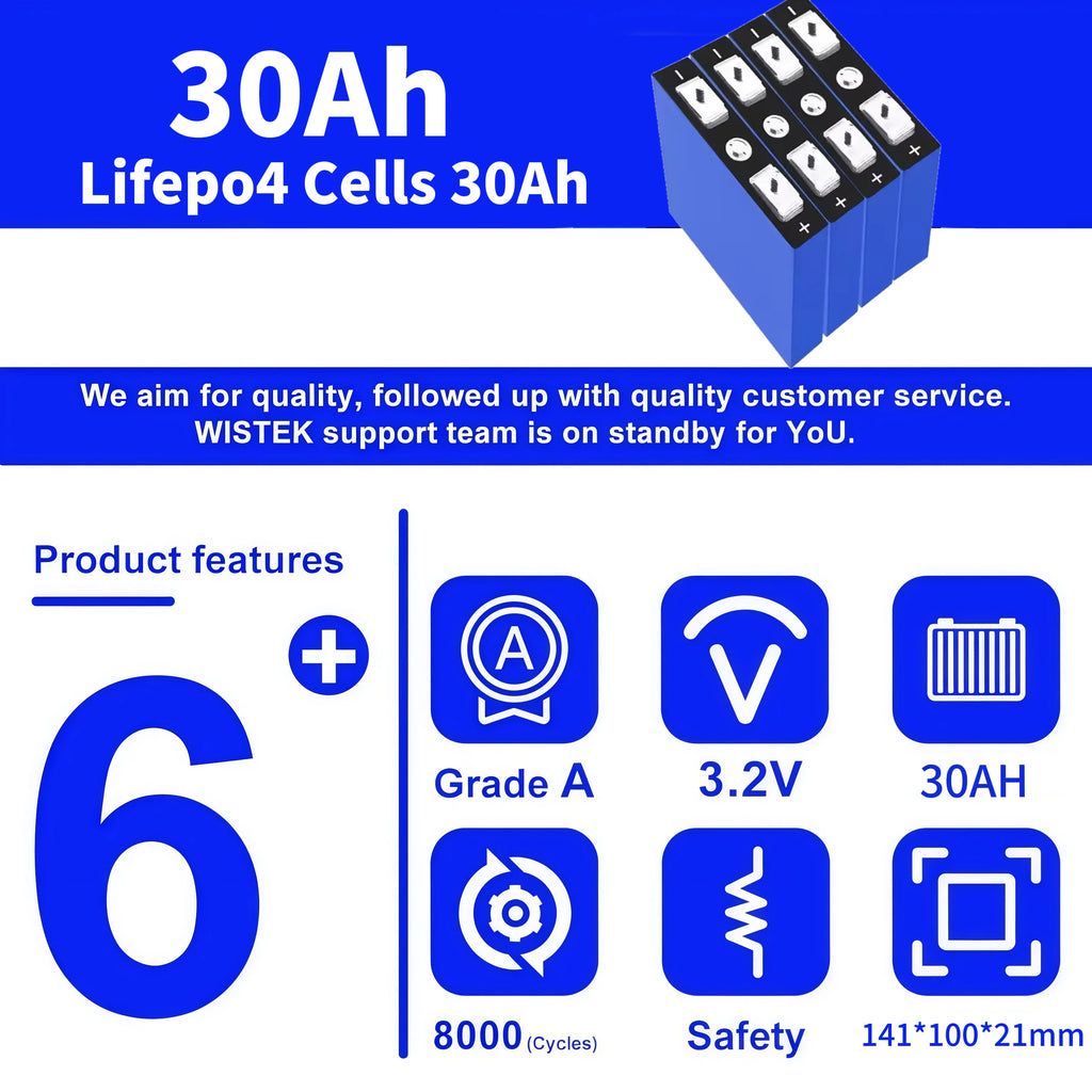 New 3.2V 30Ah LiFePO4 battery cell Lithium iron phosphate deep cycles for diy 12V 24V 36V 48V solar energy UPS power Oasis Select