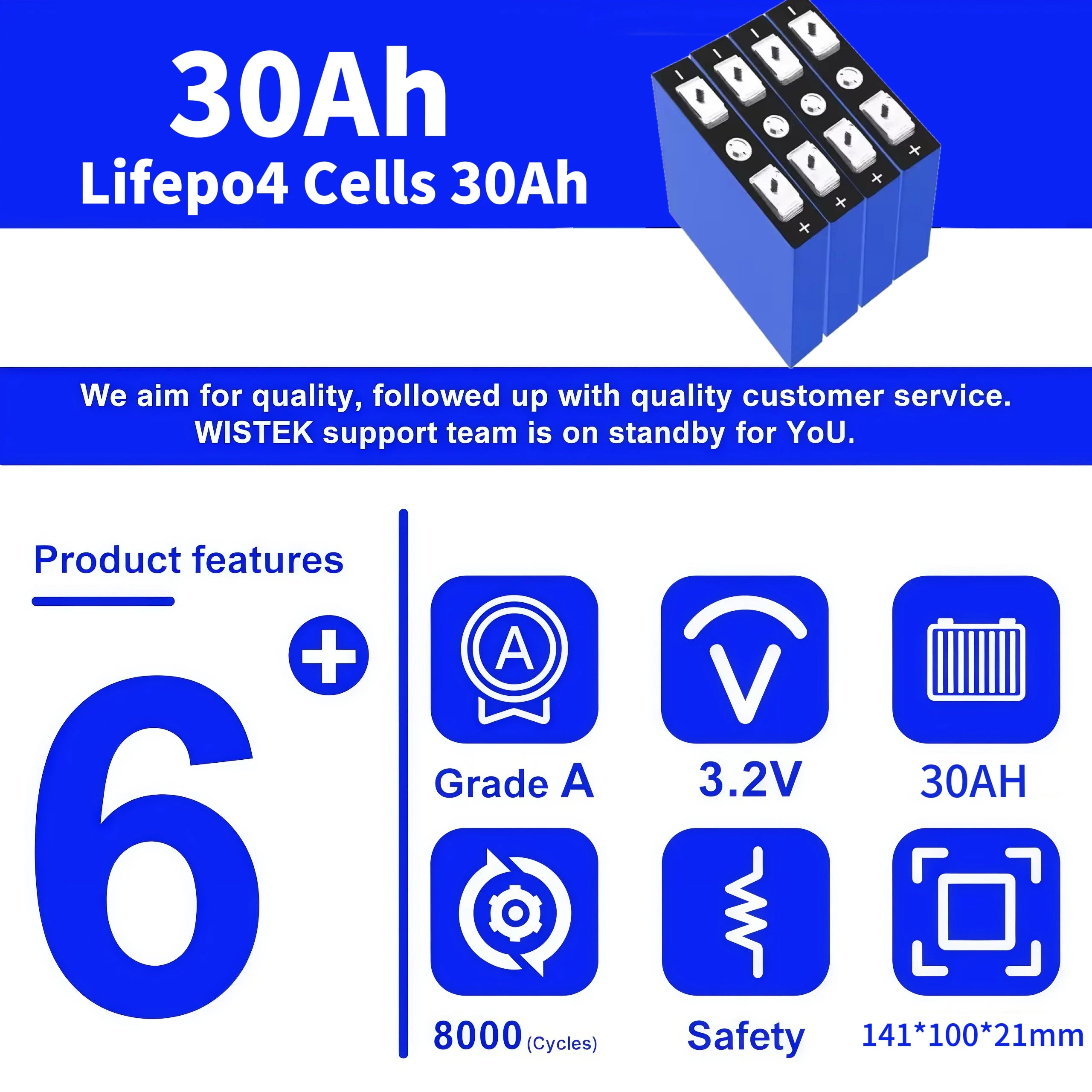 New 3.2V 30Ah LiFePO4 battery cell Lithium iron phosphate deep cycles for diy 12V 24V 36V 48V solar energy UPS power Oasis Select