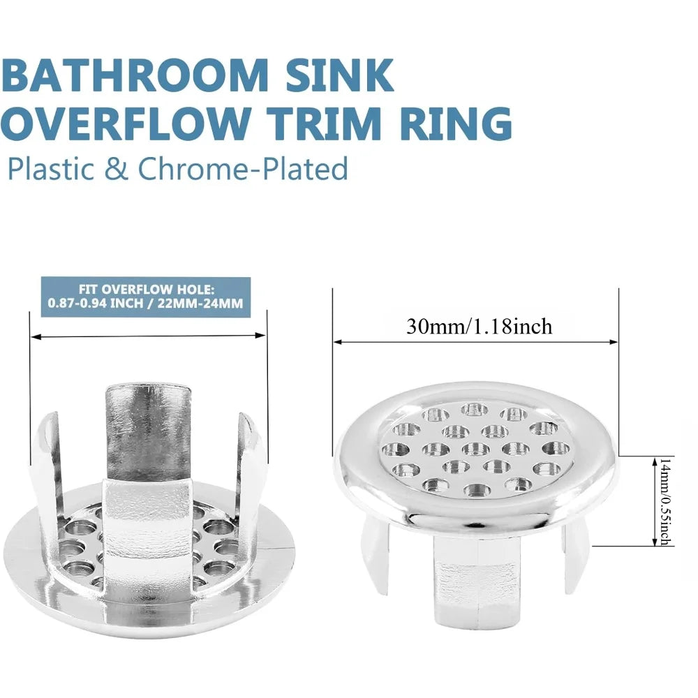 2/4 PCS Sink Overflow Hole Cover Ring Round Bathroom Kitchen Vanity Basin Drain Trim Cap Electroplated Plastic Insert Decoration Oasis Select
