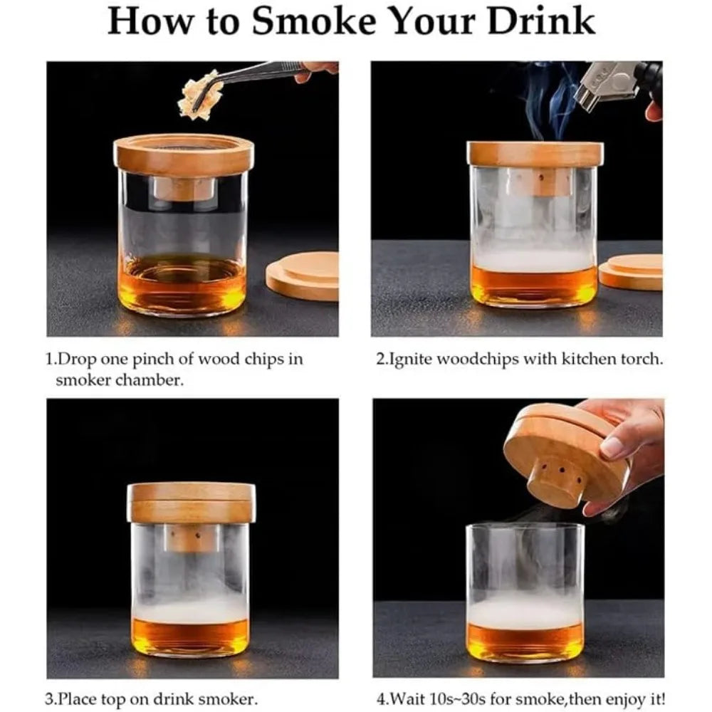 Bar Cocktail Smoker Kit Whiskey Wooden Smoked Wood Hood Smoker For Drinks Kitchen Bar Accessories Tools Smoker Strainer Oasis Select