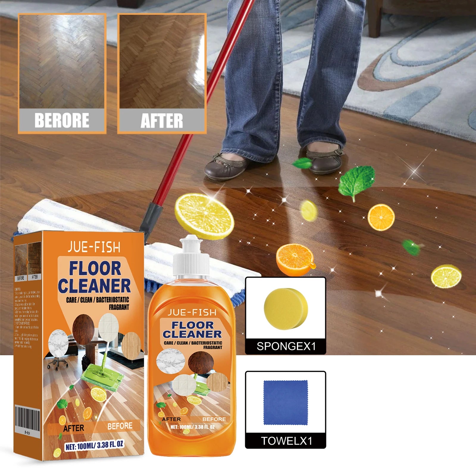 Jue Fish Floor Cleaner Set For Cleaning Descaling Cleaning Wooden Floors Polishing Brightening Ceramic Tile Cleaner Mild & Safe Oasis Select