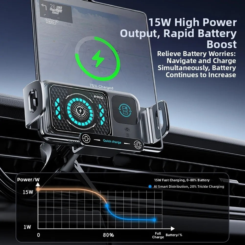 Car Wireless Charging Phone Holder 15W Fast Charge Auto Clamping Gravity Sensor Multipurpose for Most Car Models Oasis Select