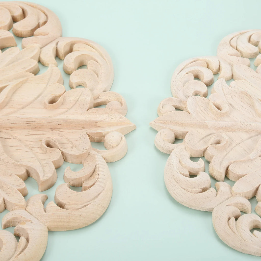1 PC Retro Woodcarving Unpainted Solid Wood Round Applique Decorative Engraving Furniture Decoration for Wall Door Windows Oasis Select