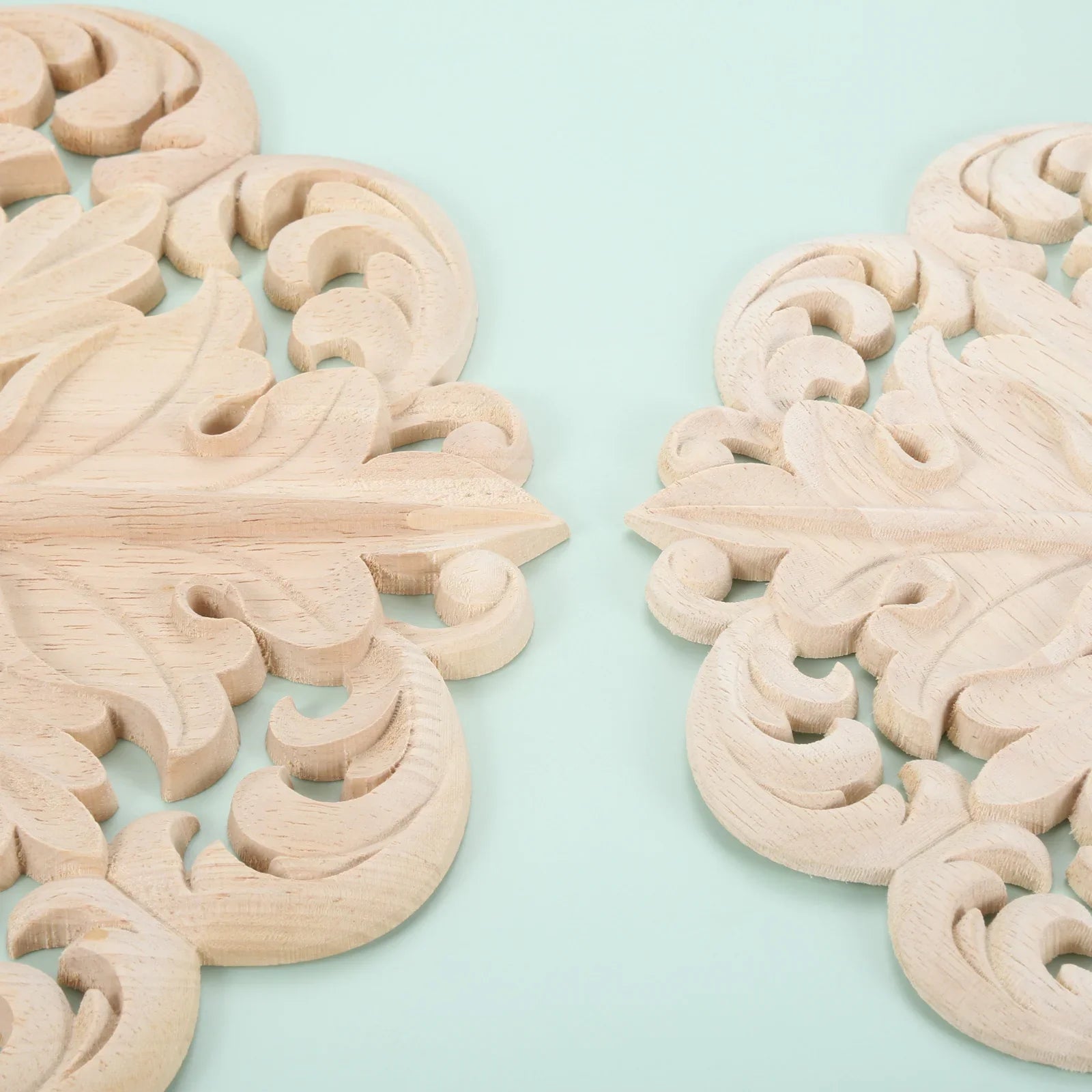 1 PC Retro Woodcarving Unpainted Solid Wood Round Applique Decorative Engraving Furniture Decoration for Wall Door Windows Oasis Select
