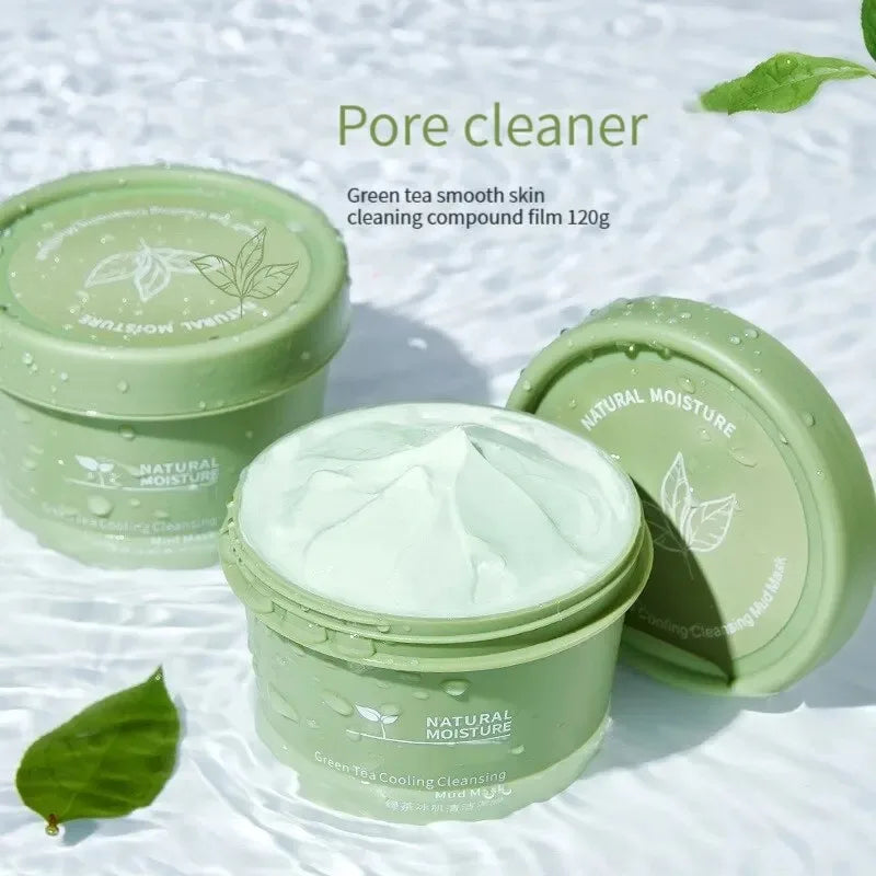 Green Tea Ice Mud Mask Cleansing Moisturizing Oil Control Blackhead Removal Cleansing Mud Mask Applicator Mud Mask 1PCS 120g Oasis Select