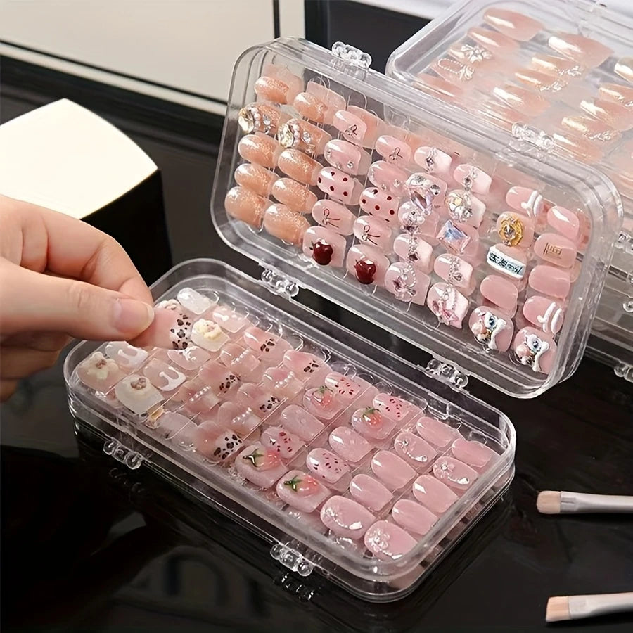 Nail Art Storage Box, Nail Accessories Transparent Display Storage Box, 3 Tier Foldable Nail Storage Box Set, for Press on Nails Oasis Select