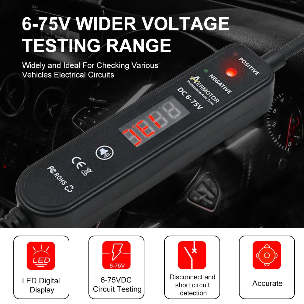 Aermotor EM289 Car Circuit Tester DC 6-75V LED Voltage Test Pen Automotive Circuit Tester Oasis Select