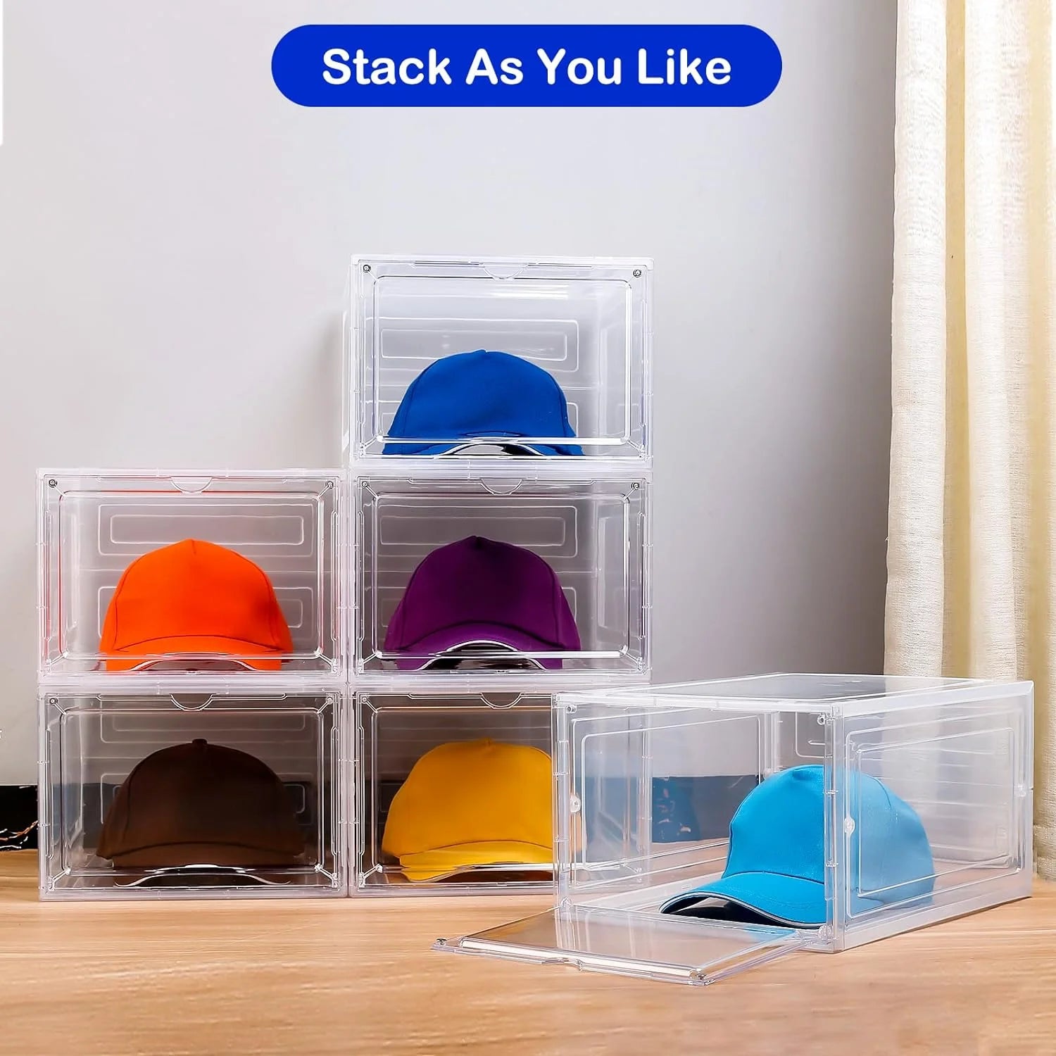 6pcs/set Hat Organizer, Clear Stackable Hat Organizer, Space Saving Foldable Hat Rack, Hat Container, Multi-Functional Organizer Oasis Select