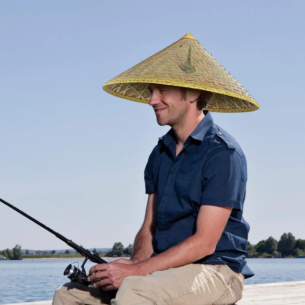 Chinese Straw Hat Handmade Rattan Hat Stylish Straw Hat with Adjustable Chin Strap for Fishing Gardening Camping Hiking Outdoors Oasis Select