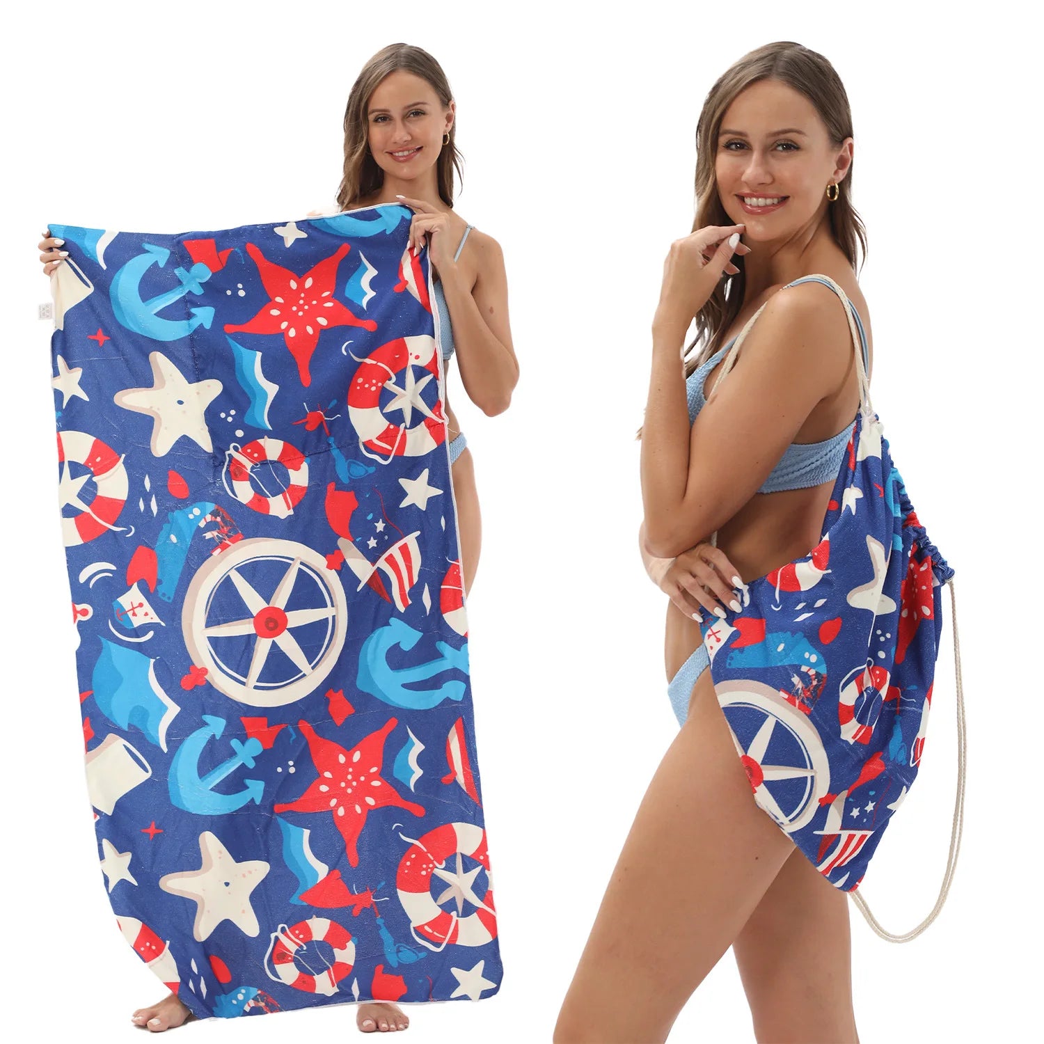 2-in-1 Multifunctional Foldable Beach Towel Printed Bath Towel Integrated Beach Towel Bag for Storage Oasis Select 7 70X140cm