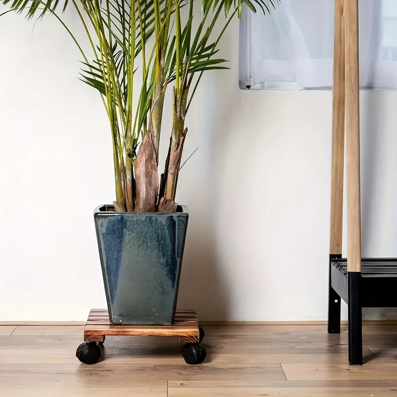 1PC Solid Wood Flower Pot Base with Universal Wheels, Movable Plant Pot Tray, High-Quality Multi-Functional Flower Pot Stand Oasis Select