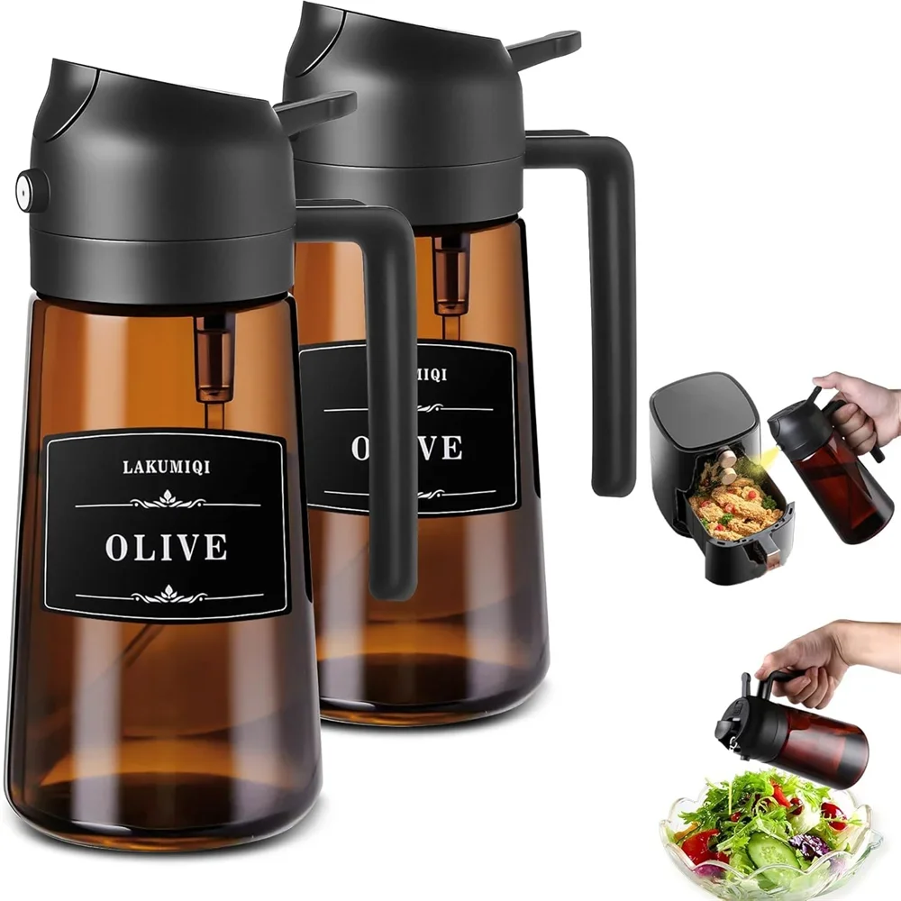 2-in-1 Glass Oil Sprayer & Dispenser, 16oz Leakproof Olive Oil Bottle for Cooking, Air Fryer, Salad, BBQ Olla de aceite Oasis Select