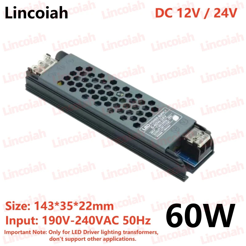 DC 12V 24V LED Power Supply AC190-240V Mute Lighting Transformers 60W 100W 200W 300W 400W LED Light Driver Power Adapter Oasis Select 60W 12 V